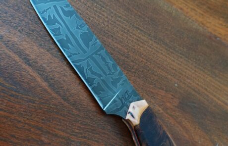 couteau droit lame damas mosaïque